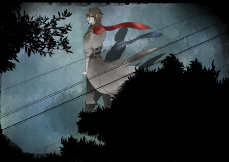 A wonderfully somber piece featuring Caeles and a shadow of KAITO.